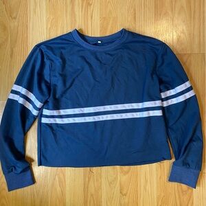 Navy Blue Long Sleeve Tee with White Stripes